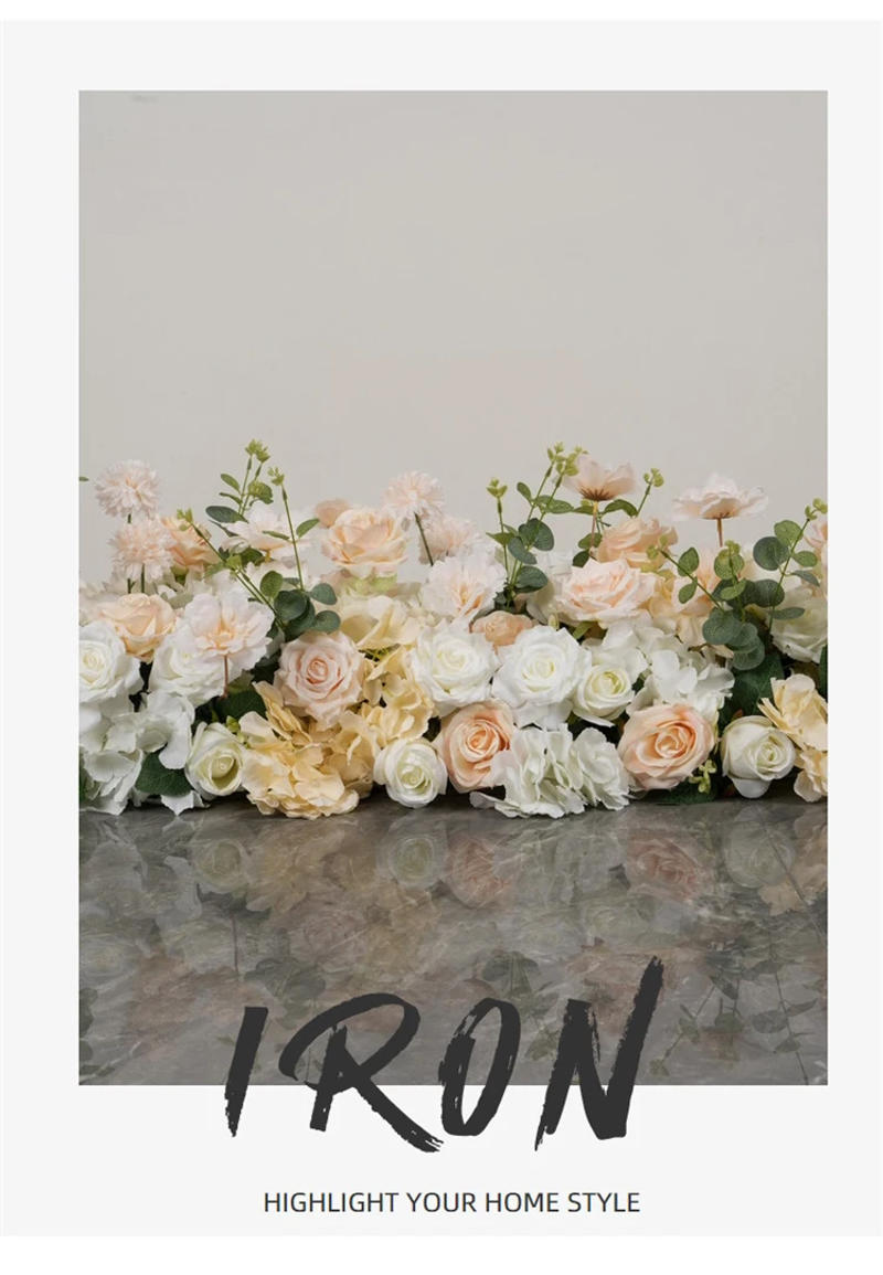 Description Picture 4 of itemChampagne White Floral Strip Wedding Backdrop Deco Rose Floor Flower Runner Event Table Centerpieces Ball Arrangement Party Prop