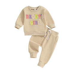 Baby Girl 2Pcs Fall Outfits Colorful Letter Embroidery Long Sleeve Pullover Pants Set Toddler Clothes