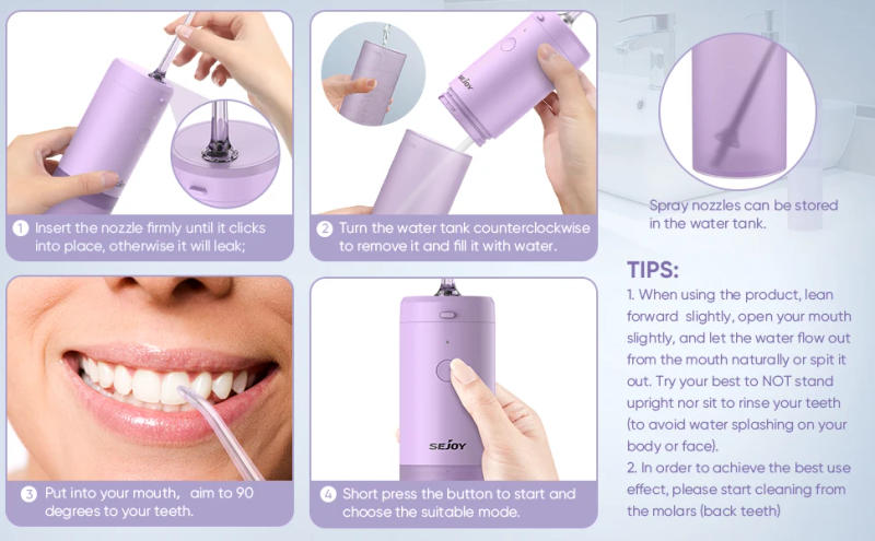 Description Picture 5 of itemSEJOY Oral Irrigator Electric Water Flosser For Teeth Dental Oral Irrigator Portable Rechargeable Portable Teeth Cleaner