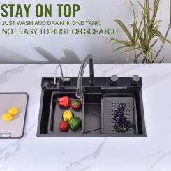 304 Stainless Steel Sink Wash Gunmetal Pull Out Kitchen Faucet Filtered Tap  Waterfall Set Digital Display Hot And Cold Switch