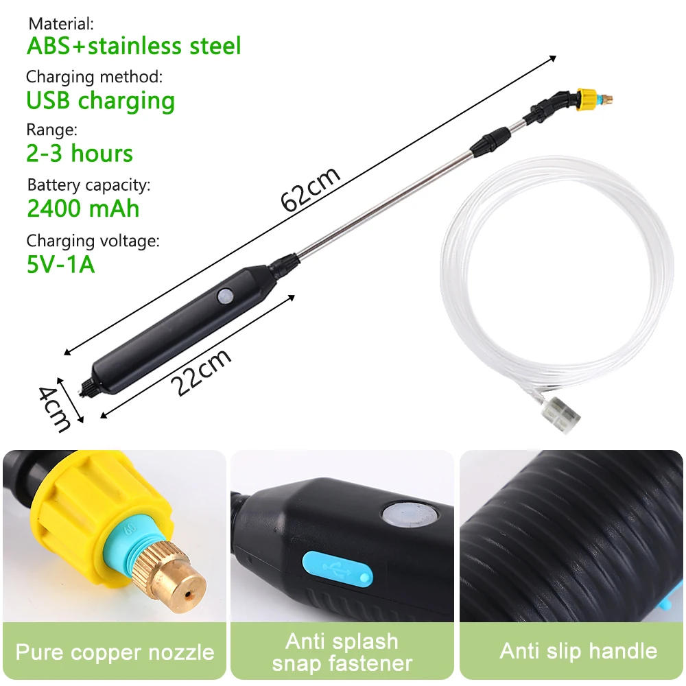 Description Picture 6 of itemPortable Electric Gardening Sprayer Irrigation Tool USB 2400mah Rechargeable Telescopic Handle with 3 Nozzles for Yard Plant
