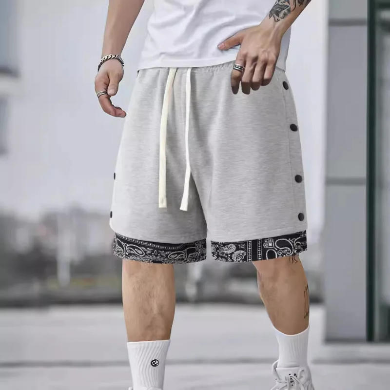 Description Picture 3 of item2024 Summer trendy casual men shorts with loose drawstring double breasted five point pants for men's street straight leg pants