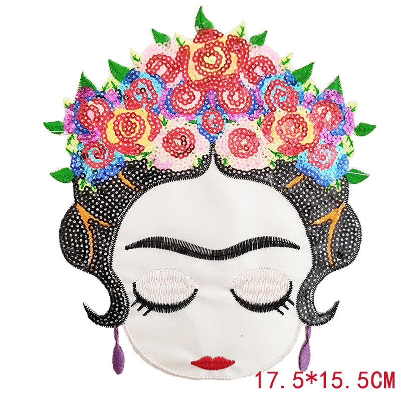 Description Picture 5 of itemMexican Flowers Headwear Girls Iron on Patches Cartoon Characters Sequins Embroidery Patch for Clothing  Accessories Bag Sticker