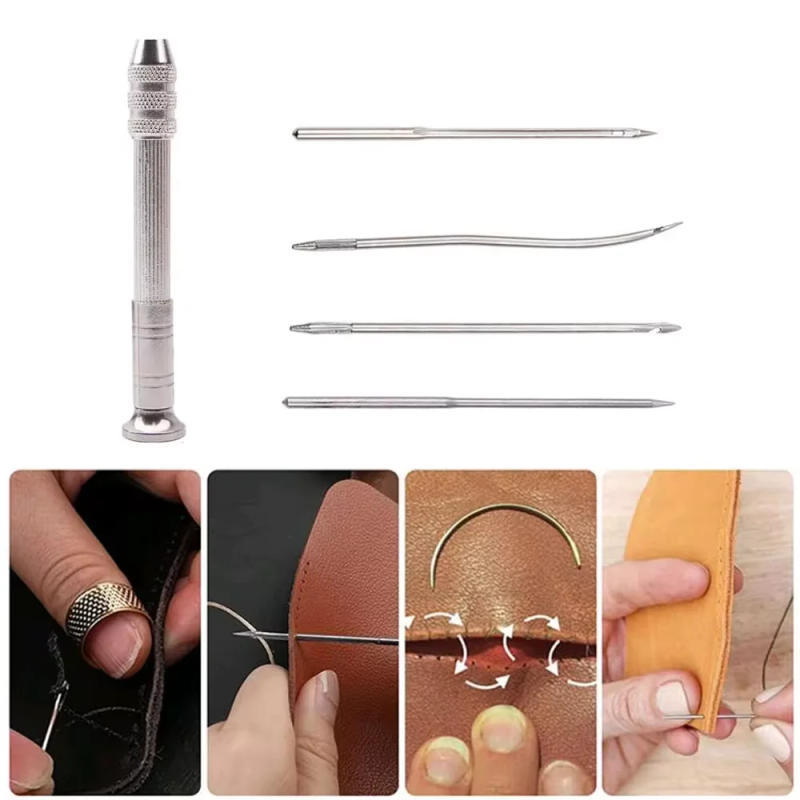 Description Picture 3 of item1set Leather Sewing Awl Set Replaceable Multifunctional Shoes Repair Tool DIY Punch Stitching Needle Sewing Leathercraft Tool