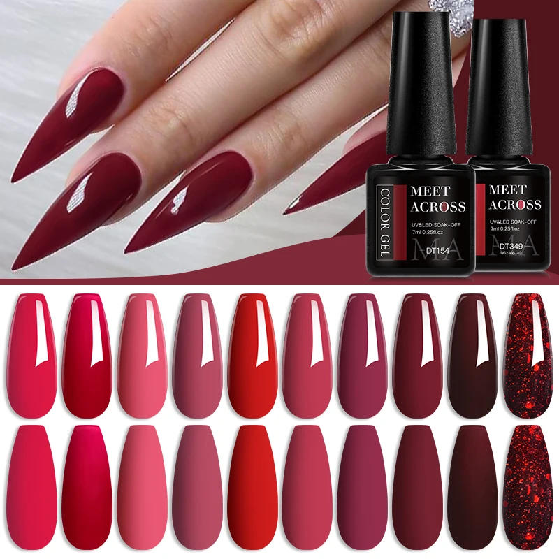 Description Picture 5 of itemMEET ACROSS 7ml Red Gel Nail Polish Crystal Semi Permanent Soak Off UV Gel Varnish Nail Art Manicure Base Matte Top Coat Vernis