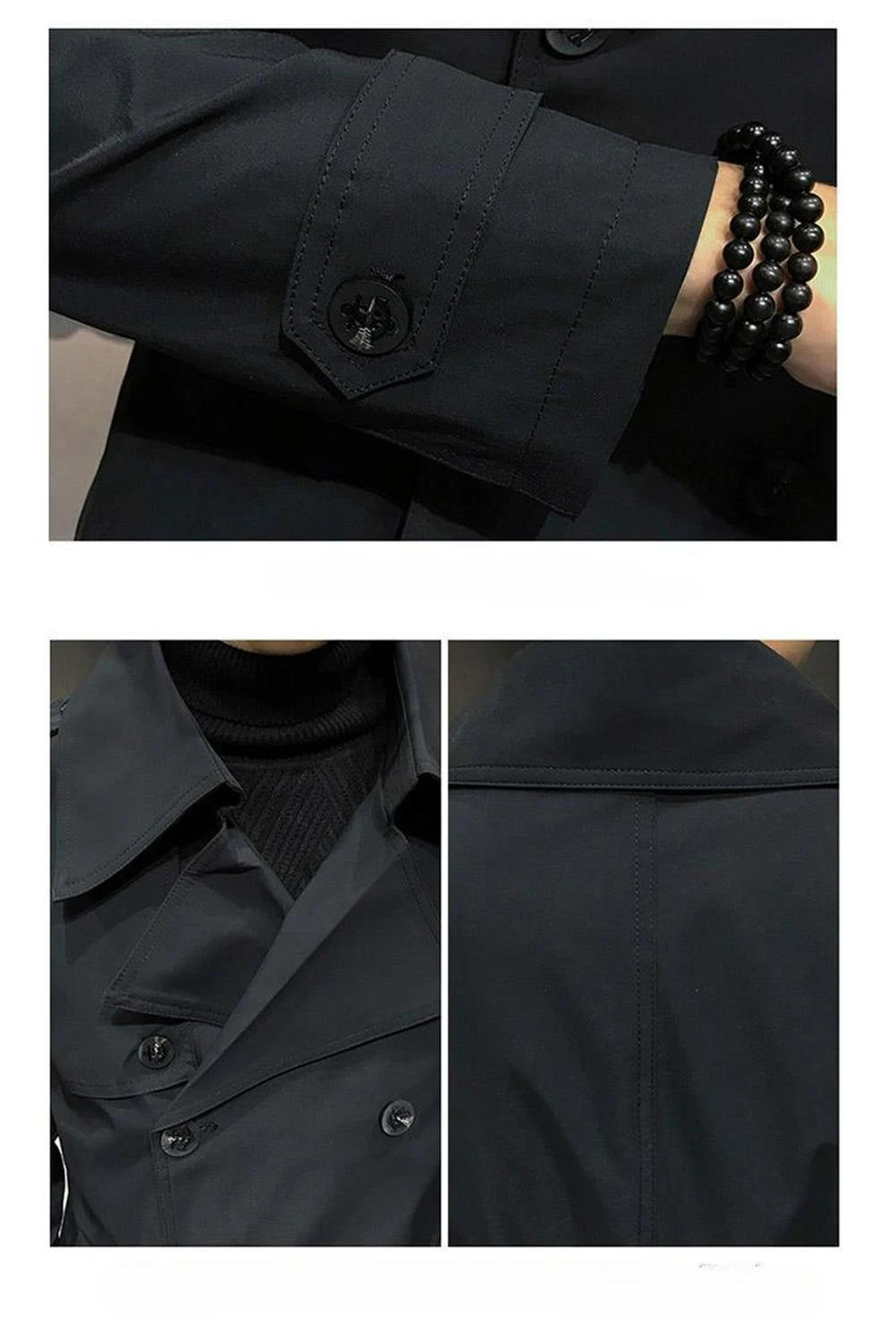 Description Picture 5 of itemTrench Coat Men Mid-Length Korean-Style Slim-Fit Trendy Outwear Male Casual Polo Collar Solid Color Double Breasted Outcoat 2024