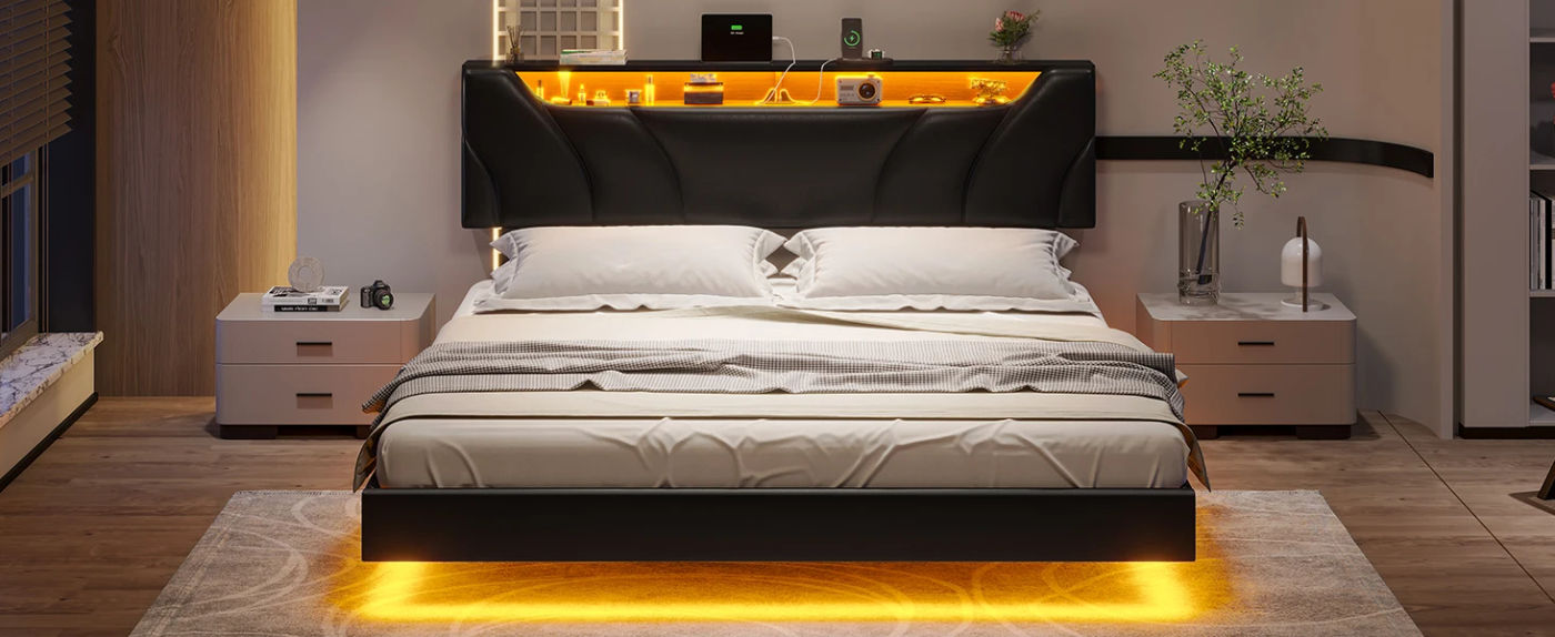Description Picture 5 of itemDIAC Storage Headboard and Lights Queen Size Visual Floating LED Bed Frame with Type-C &