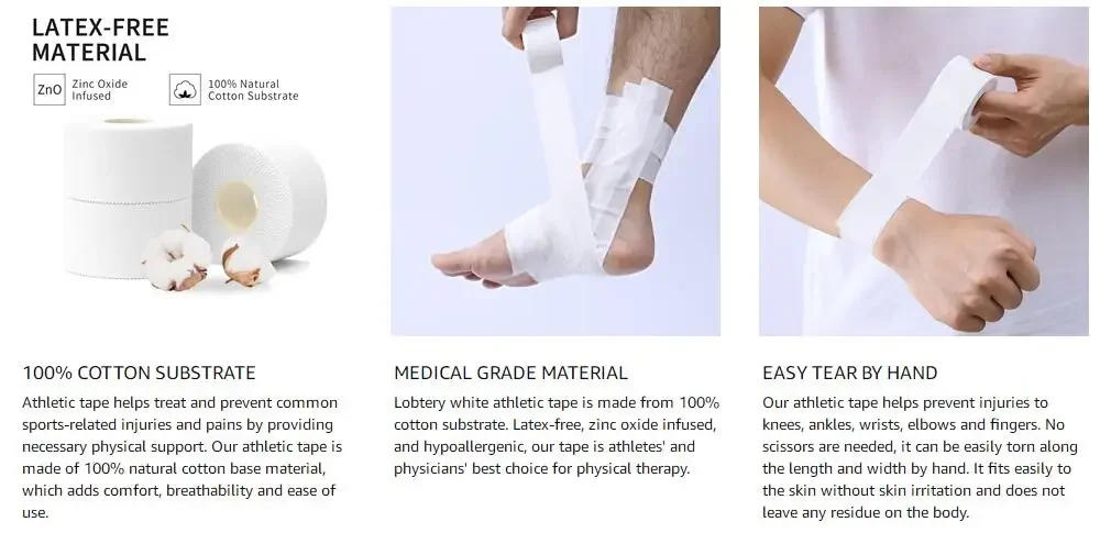 Description Picture 2 of item2.5/3.8/5cm 9.1Meters Sport Athletic Waterproof Cotton White Boxing Adhesive Tape Strain Injury Support Sport Binding Bandage