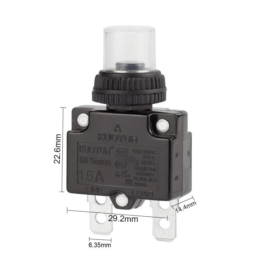 Description Picture 3 of itemKuoyuh 88 Series circuit breaker 5A 10A 15A 20A 25A 30A DC automatic reset thermal overload protector switch for Motors
