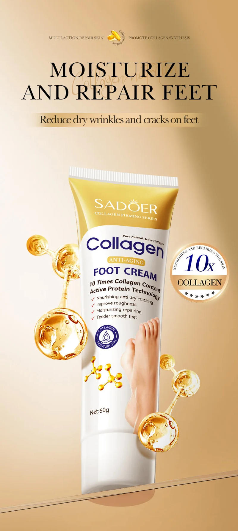 Description Picture 3 of itemSAODER Collagen Foot Cream Feet skincare Moisturizing Hydrating Firming Nourishing Repairing Anti Wrinkle Feet Creams Skin Care