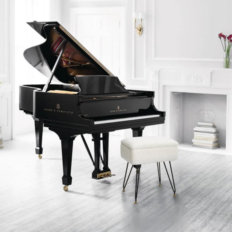 Description Picture 4 of itemFaux Teddy Fur Ottoman Foot Stool with Metal Legs & Adjustable Black Feet, Flip Top Storage Makeup Stool with Soft Padded Seat