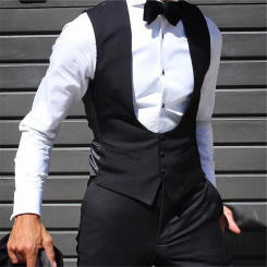 Black Men Vests Fashion Sleeveless Single Breasted Wedding Groom One Piece Elegant Basic Solid Color Slim Fit Suit Waistcoat