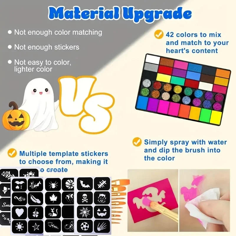 Description Picture 3 of item42-Color UV Neon Face Paint Kit - Water-Soluble Glow In Dark Body Makeup For Halloween & Christmas Parties