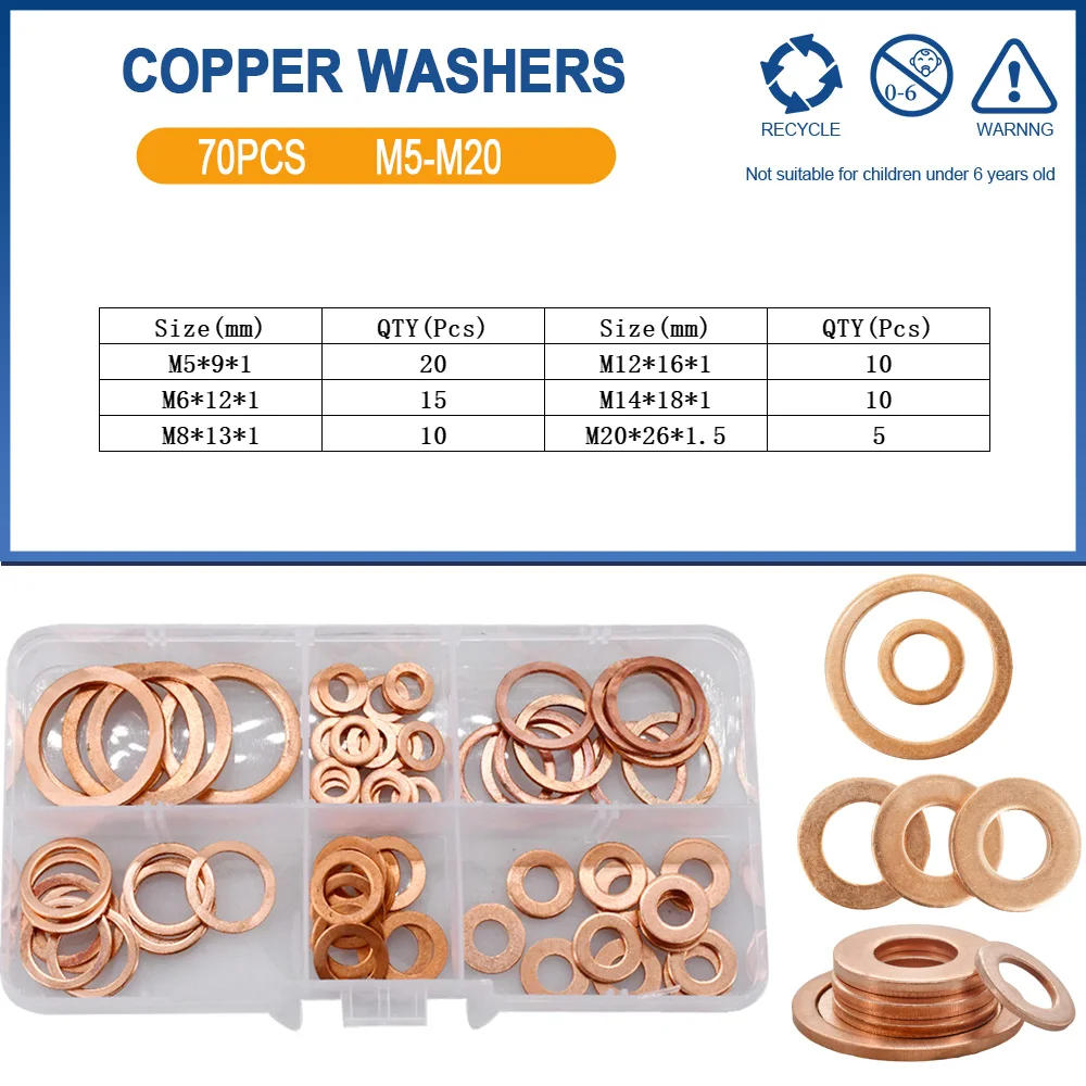Description Picture 4 of itemPure Copper Flat Washer Suite Solid Metal O-Ring Gasket Oil Sump Plug Seal Valve Cover The M5 M6 M8 M10 M12 M14 M16 M20 Gasket