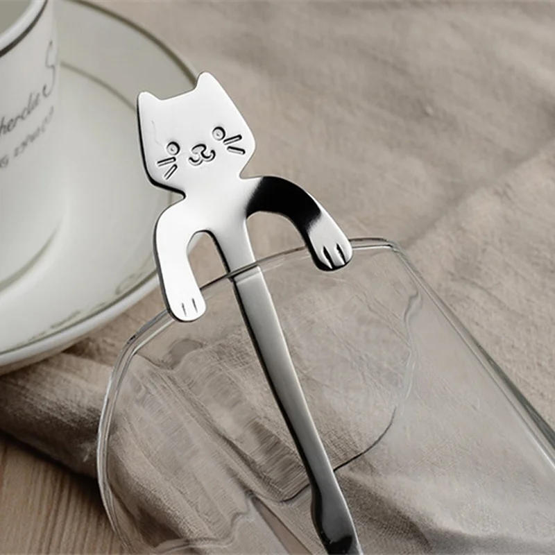 Description Picture 4 of itemStainless Steel Coffee Spoon Lovely Cute Cat Shape Teaspoon Dessert Snack Scoop Ice Cream Mini Spoons Tableware Kitchen Tools
