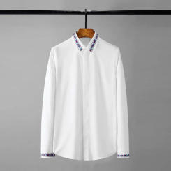New Ethnic Embroidery Male Shirts Luxury Long Sleeve 100% Cotton Business Casual Men Dress Shirt Simple Slim Party Man Shirts