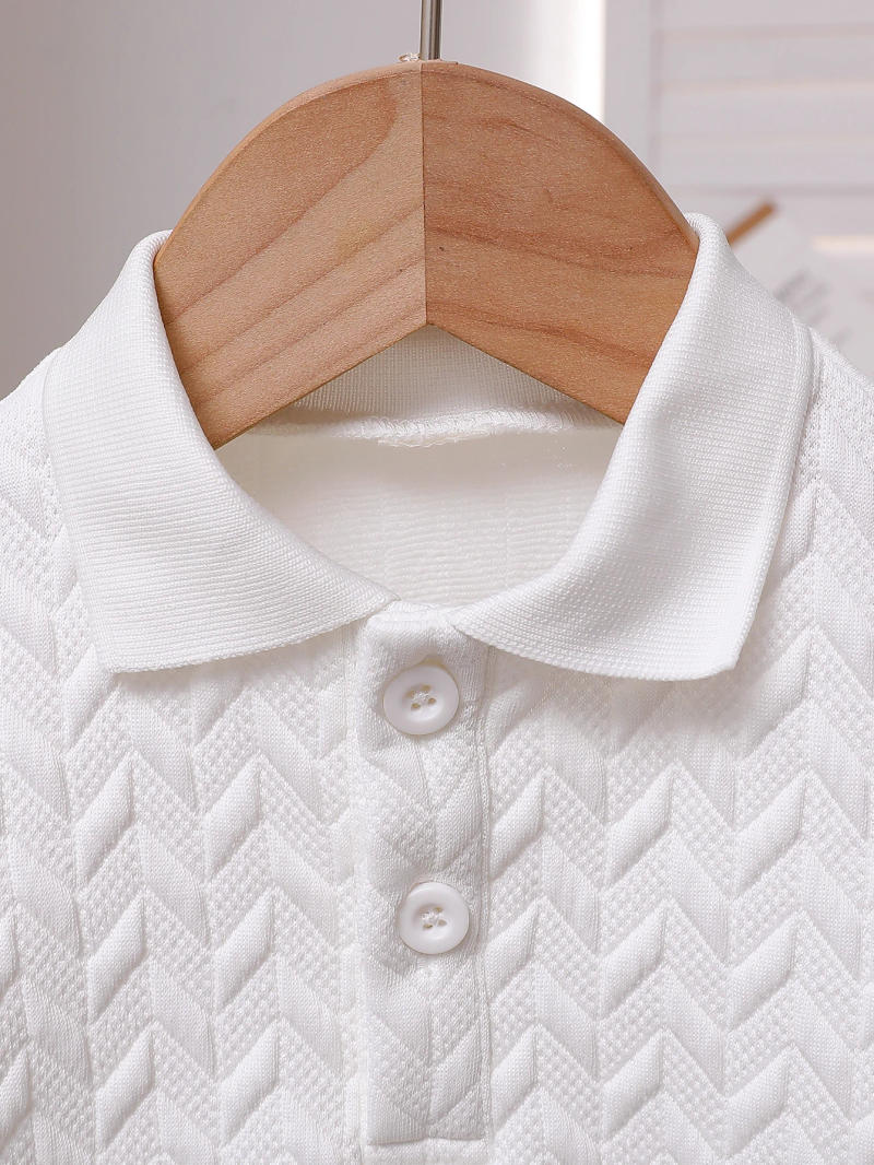Description Picture 6 of item2025 New Summer Kidsâ€™ Unisex Set with Cool and Stylish Polo-Collar Knitted Short-Sleeved Top