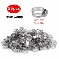 55pcs Adjustable Hose Clamps 10-16mm Steel Car Fuel Hoops Band Pipe Clamp Worm Gear Clip Hose for Water Pipe Plumbing