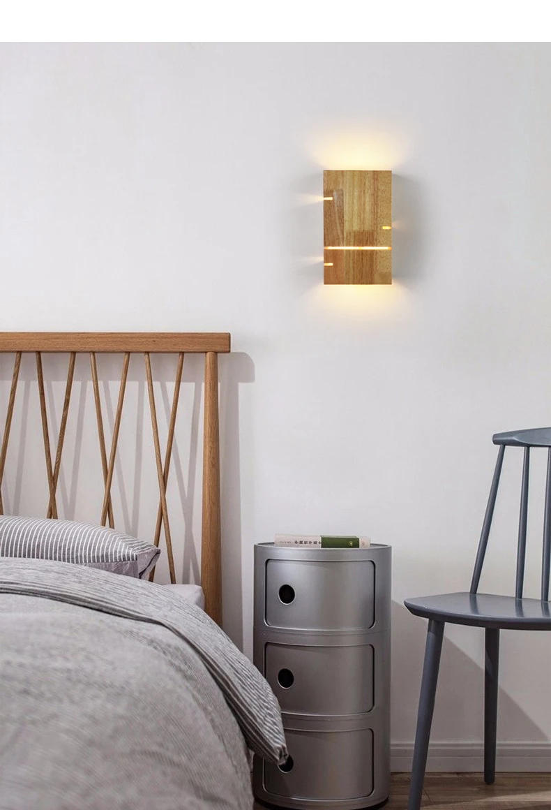 Description Picture 3 of itemNordic Wooden Wall Lamp Square Box LED Lamp for Bedside Bedroom Aisle Background Wall Corridor Indoor Atmosphere Light