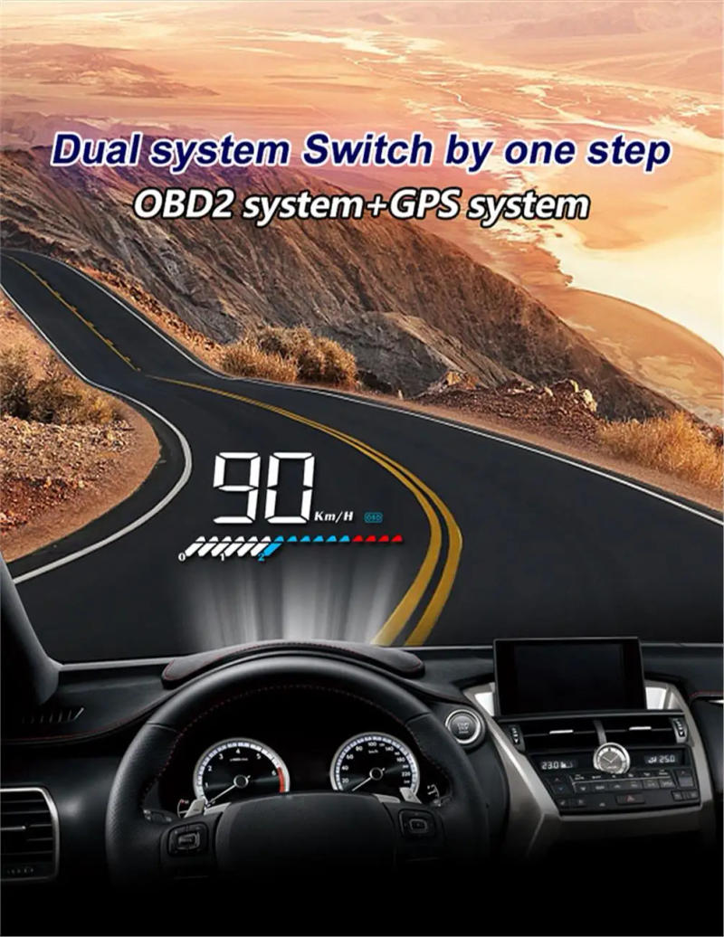 Description Picture 3 of itemHead up Display Car HUD M7 OBDII GPS Dual System Digital Speedometer Projection RPM Speed Meter obd2 Big Font Display Dashboard