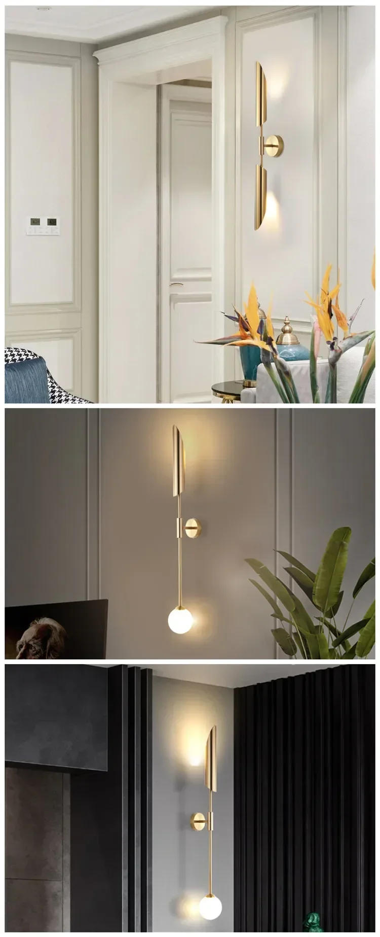 Description Picture 4 of itemPostmodern Gold LED Wall Lamp Indoor Copper Wall Light Bedside Sconce For Living Dining Room Bedroom Background Lamp wall light