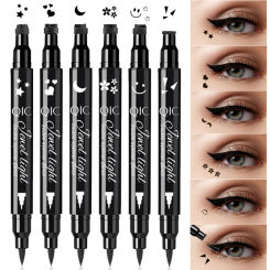 Double Ended Eyeliner With Eye Stamp Liquid Felt Tip Eyeliner Pen Black Waterproof Long Lasting and Smudge Proof Makeup Women