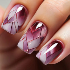 24pcs/set short sqaure almond fake nails geometric aurora gradient heart glitter designs faux ongles press on acrylic false nail