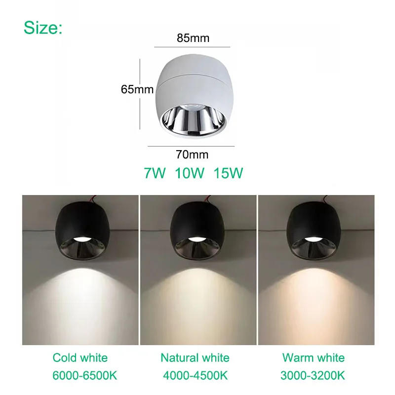 Description Picture 5 of itemNew LED spotlight ceiling light 7W 10W15W Nordic surface mounted COB spotlight LED downlight, background wall lighting AC85-265V