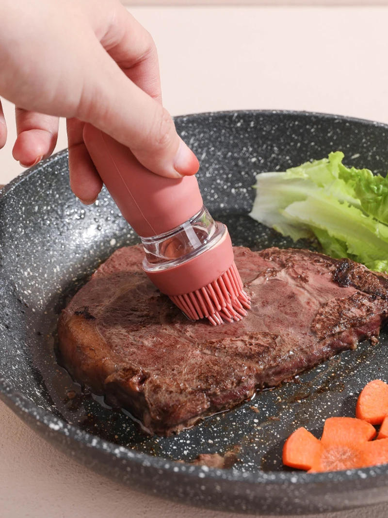 Description Picture 3 of itemBaking Ration Brush With Bottle BBQ Barbecue Brush Creative Oil Brush Kitchen Oil Bottle Silicone Glass Oil Container With Brush