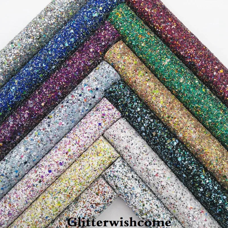 Description Picture 2 of item30X134CM Mini Roll Chunky Glitter Leather Sheets Faux Glitter Vinyl Synthetic Leather fabric For Bows Craft DIY GM3000A