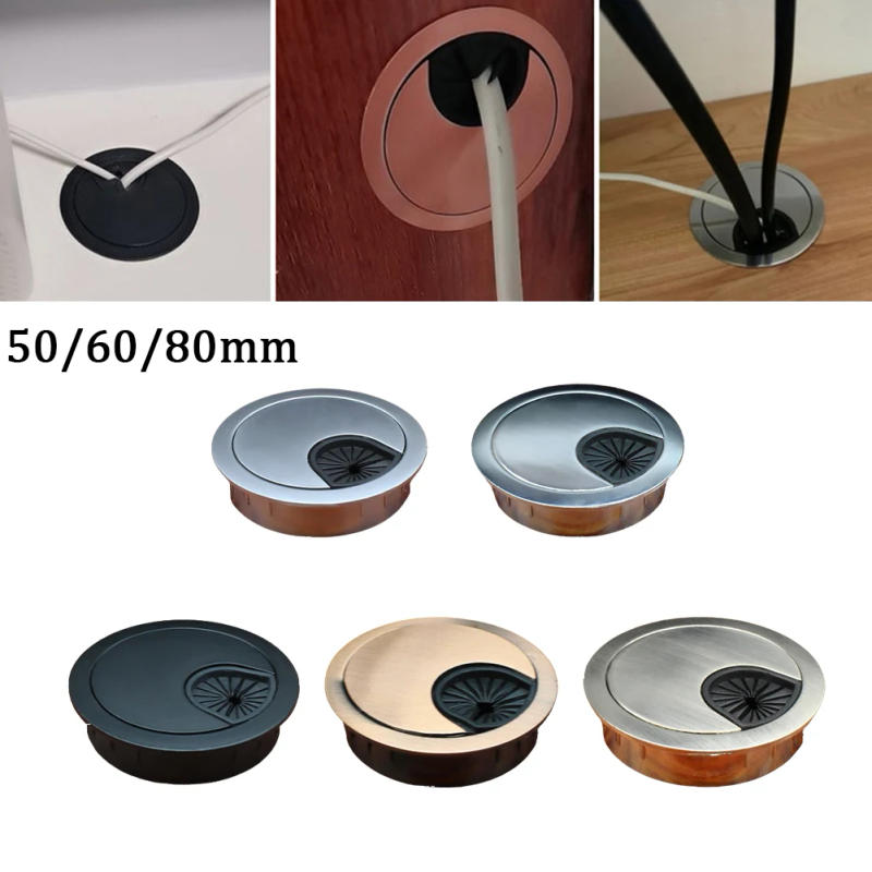 Description Picture 2 of itemZinc Alloy Cable Hole Cover 50mm/60mm/80mm Computer Metal Grommet Desk Table Cable Tidy Outlet Wire Cover For Home Office