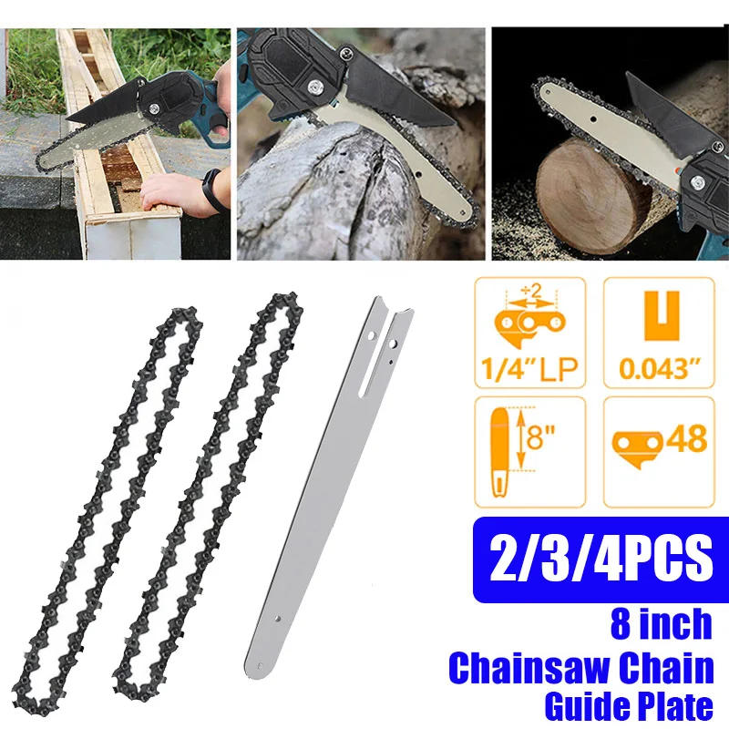 Description Picture 2 of item2/3/4 PCS 8 inch Metal Chainsaw Chain 1/4" Pitch 48 DL 0.043" Gauge 24 Cutters Electric Saw Kit Replacement Blades & Guide Plate