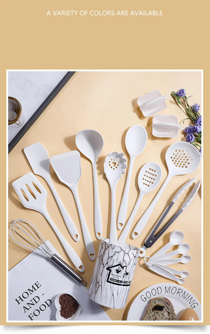 Description Picture 4 of itemPink 18Pcs Food Grade Silicone Kitchen Cookware Utensils Turner Spatula Measuring Spoon Practical Cooking Tool Kitchenware Set