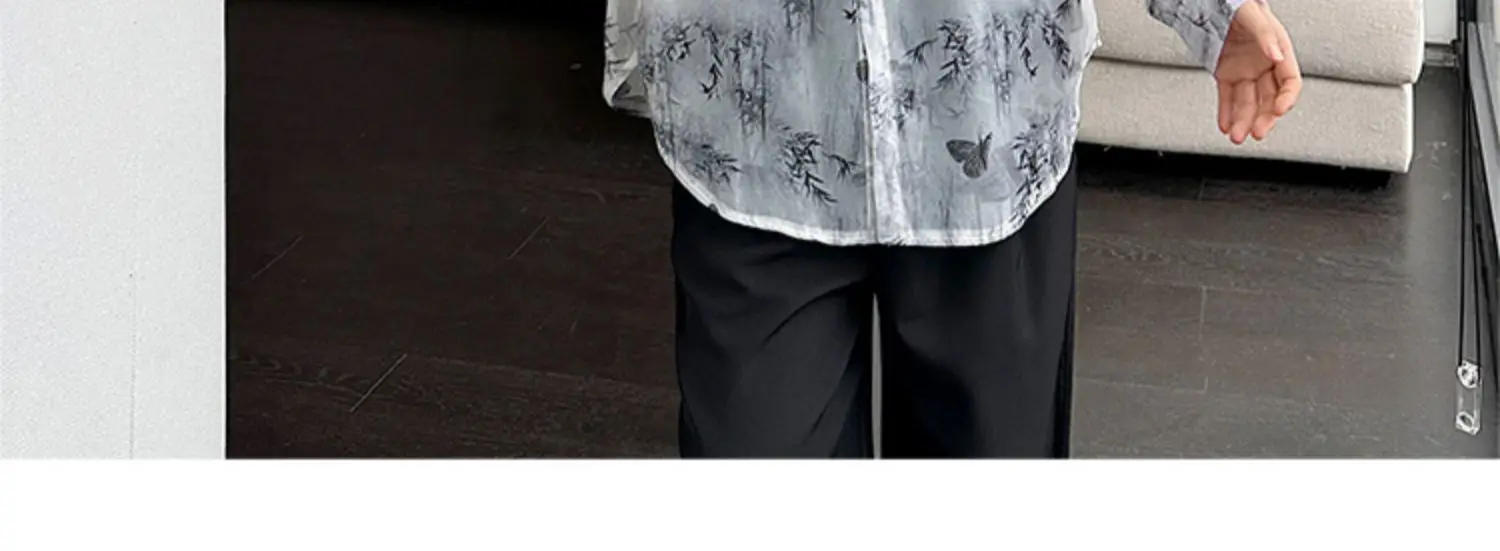 Description Picture 6 of itemMen See Through Lightweight Loose Casual Vintage Print Long Sleeve Party Dress Shirts Beach Blouses Man Performance Costumes