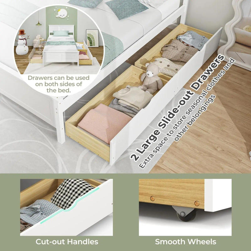 Description Picture 5 of itemWood Twin Bed with 2 Storage Drawers Solid Wood Platform Bed with Headboard Wooden Slats Support Mattress Foundation