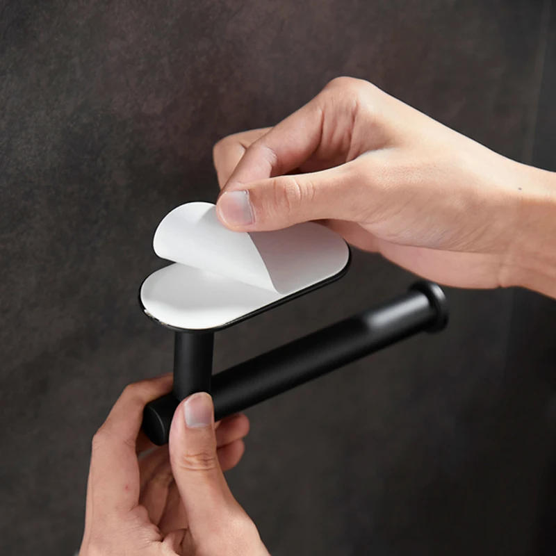 Description Picture 6 of item5PCS Wall Mount Toilet Towel Paper Holder Adhesive Black Kitchen Roll Paper Stand Hanging Napkin Rack Bathroom Accessories WC