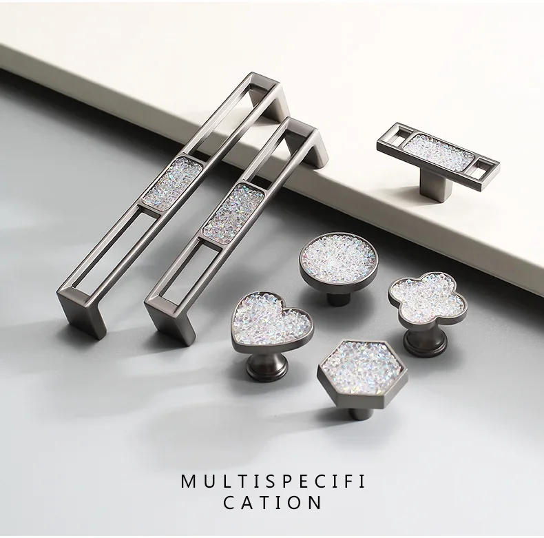Description Picture 3 of itemModern Cabinet Handle Zinc Alloy Diamond Grey Furniture Handle Wardrobe Dresser Drawer Knobs Kitchen Cupboard S/96/128mm
