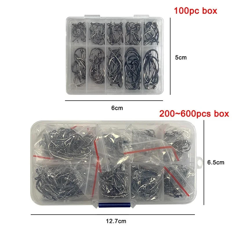 Description Picture 4 of item600/100Pcs Fishing Hooks Set Mixed Size High Carbon Steel Carp Rope Carp Fishhook Fishing Accessories Offset Circle Hook