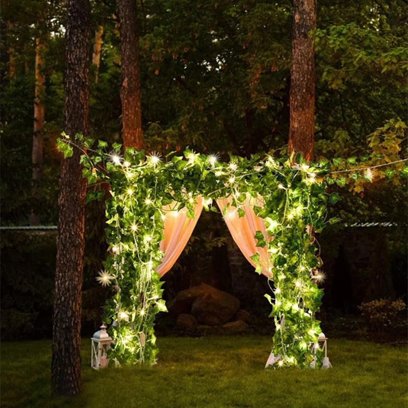 Description Picture 2 of item2.3m Silk Leaves Fake Creeper Green Leaf Ivy Vine 3m LED String Lights for Home Wedding Party Hanging Garland Artificial Flower