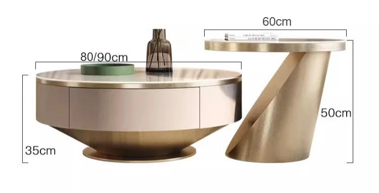 Description Picture 2 of item2pcs Modern Gold White Round Marble Slab Coffee Table Set Wooden Furniture Luxury Center Table For The Living Room