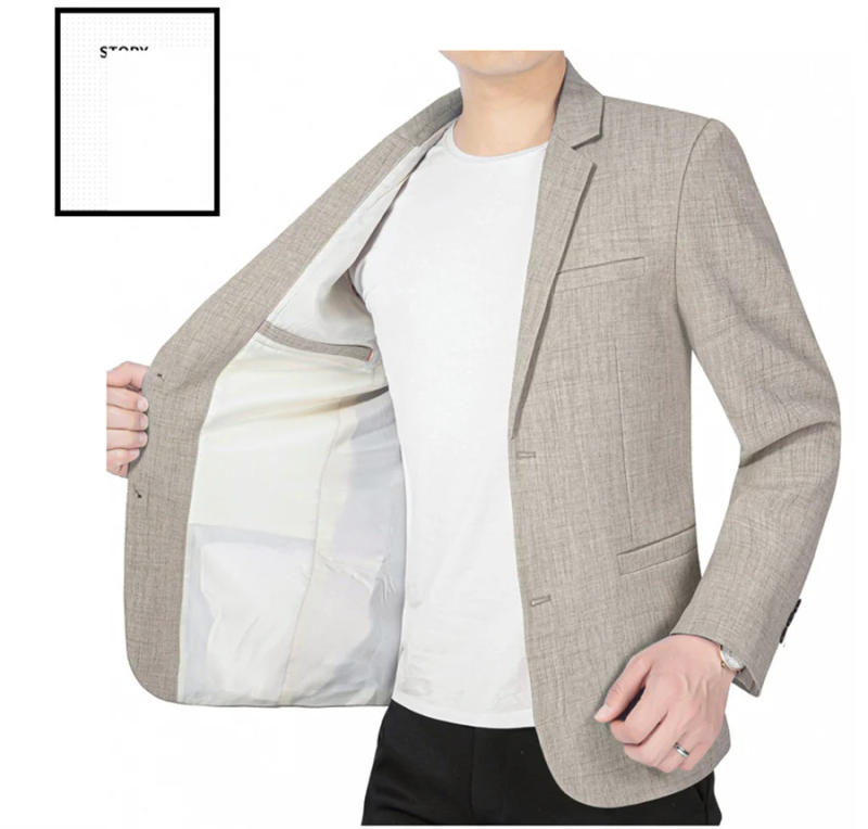 Description Picture 5 of itemSky Blue Men's Suit Jacket Thin Blazers Spring Autumn Solid Business Formal Wear Men Clothing Wedding Coat Oversize 4XL