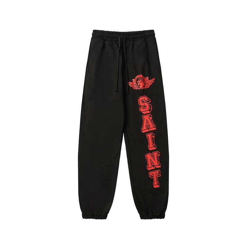 Description Picture 3 of itemEmbroidery Tag Saint Michael Angel Print Pattern Track Best Quality Terry Sweatpants Men Women Four Seasons Jogger Trousers Y2k