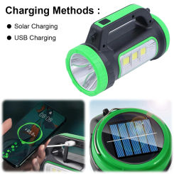 Solar LED Flashlight USB Rechargeable 2 Modes Multi-functional Portable Flashlight Outdoor Camping Lantern for Emergency Repair
