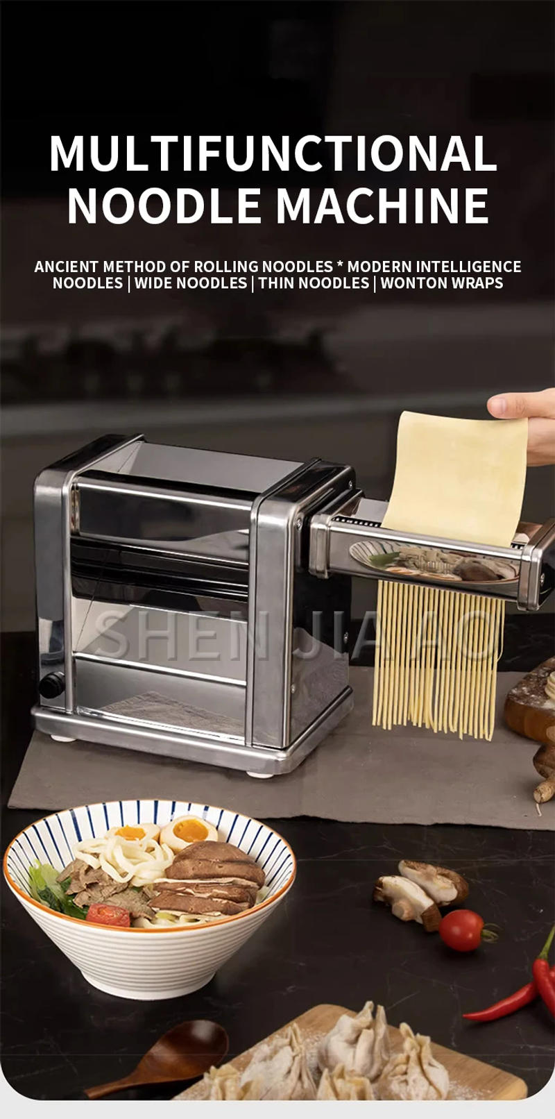 Description Picture 3 of itemElectric Noodle Machine Noodle Press Machine Commercial Household Pasta Maker Stainless Steel Dumpling Skin Machine