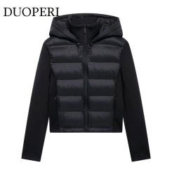 DUOPERI Women Padded Clothes Fashion Black Patchwork Jackets Vintage Hooded Neck Long Sleeves Female Chic Lady Outfits
