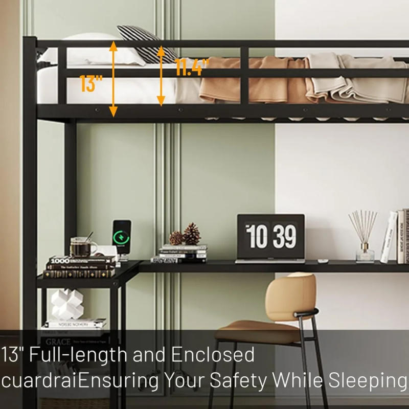 Description Picture 6 of itemFull Size Loft Bed with Stairs and Desk, Metal Gaming Loft Bed with RGB LED Light, Heavy-duty Steel Loft Bed Frame