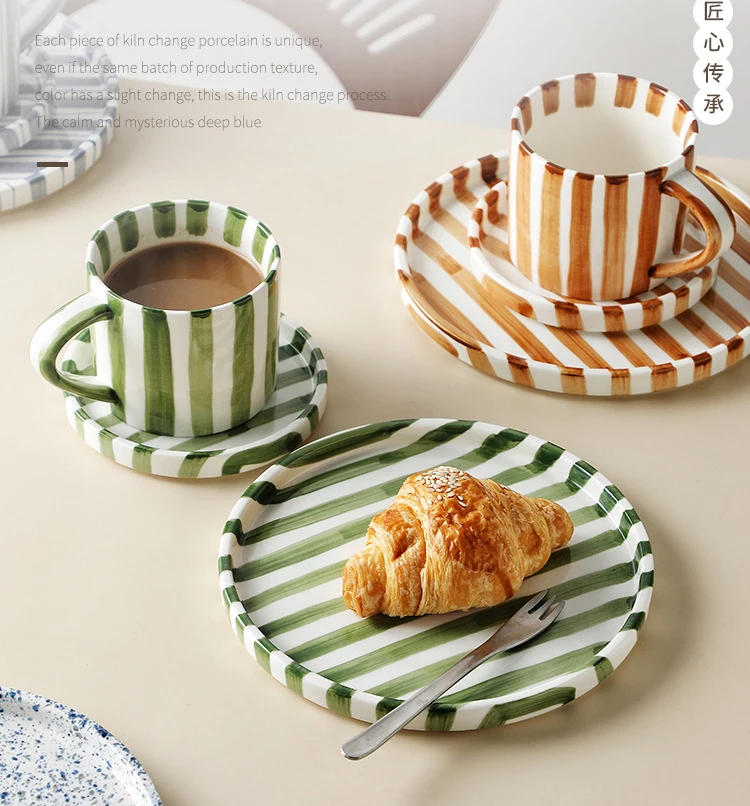 Description Picture 3 of itemCeramic Coffee Mugs Creative Stripes Hand-painted Coffee Cups and Saucers Home Ceramic Milk Cups Hotel Coffee Cups Cafe Cups