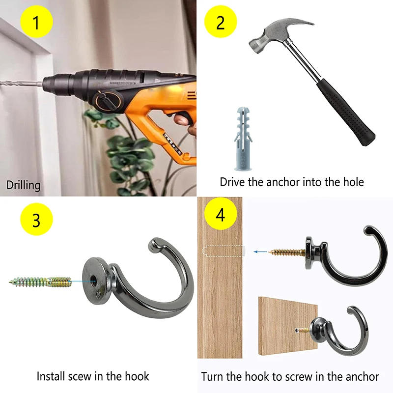 Description Picture 5 of item4pcs Curtain Holdback Curtain Hooks Zinc Alloy Picture Hangers Wall Mounted Drapery Tassel Holders Curtain Tiebacks Fasteners