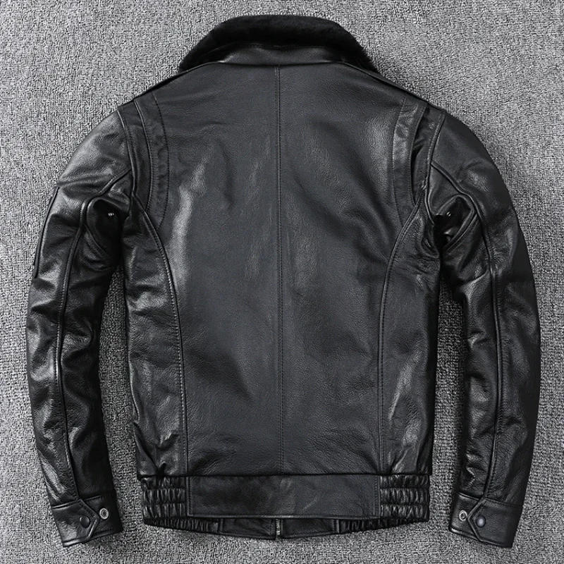 Description Picture 5 of itemNew Air Force Flight Genuine Cow Leather Men's Jacket Detachable Real Fur Collar Thicken Warm Cowhide Clothes Men Winter Coats