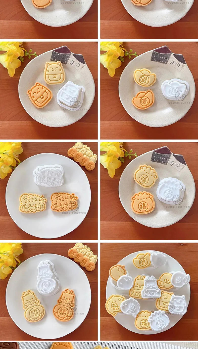 Description Picture 4 of item2024 Chinese Spring Festival Cartoon Dragon New Year Cookie Cutter Fortune Blessing Biscuit Stamp Pastry Dessert Baking Molds